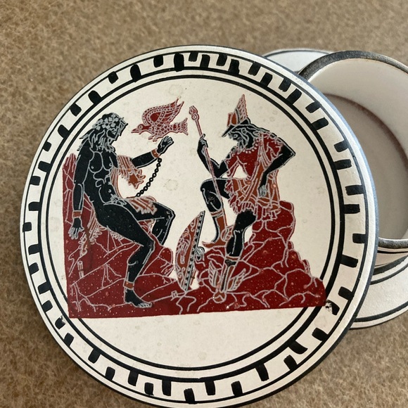Greek Gods Pottery Trinket Jewelry Box, Round, Black and Red/Burgundy - Picture 5 of 8